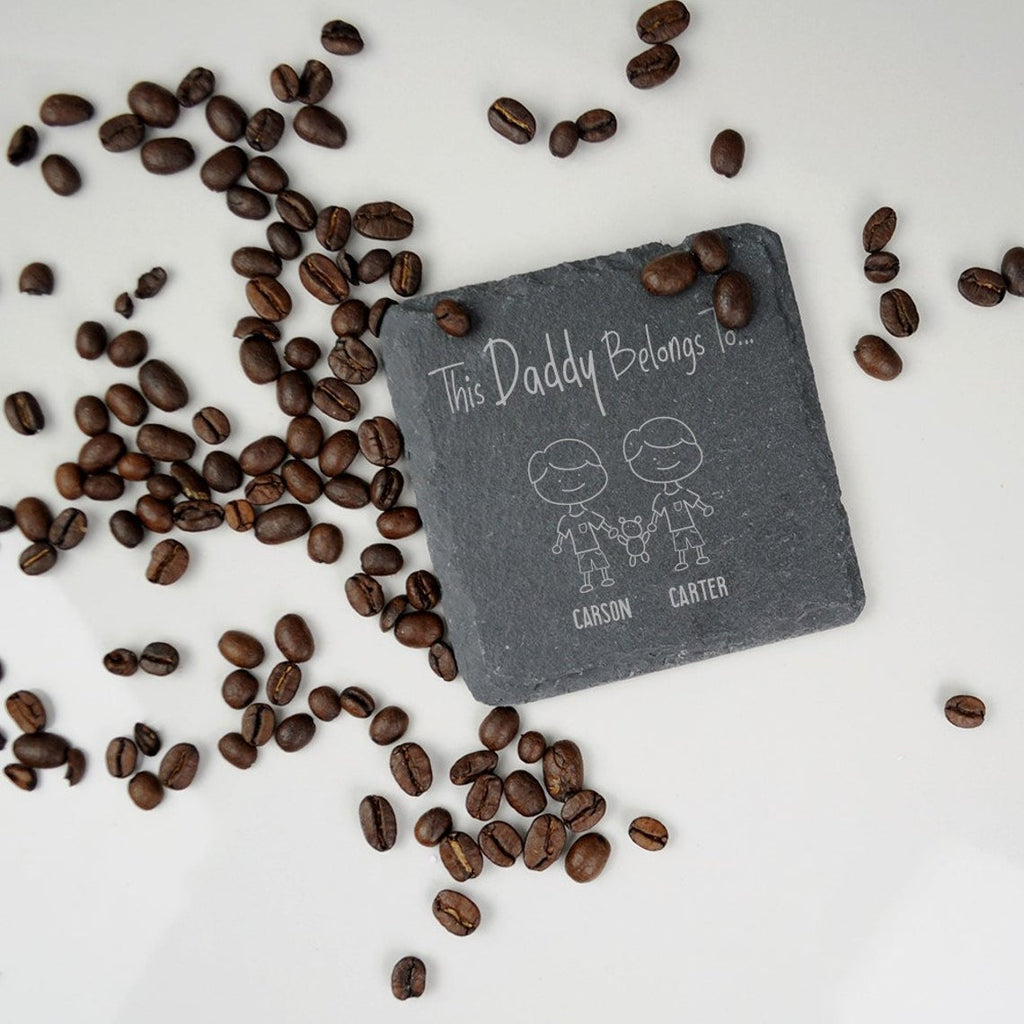 Personalised Natural Slate Square Coaster "This DADDY BELONGS TO" Drinks Mat