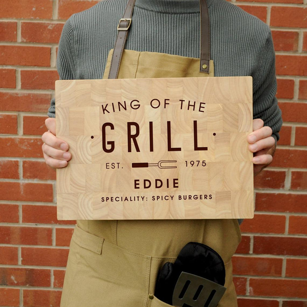 Personalised 'King Of The Grill' Large End Grain Wooden Chopping Board/ Butchers Block