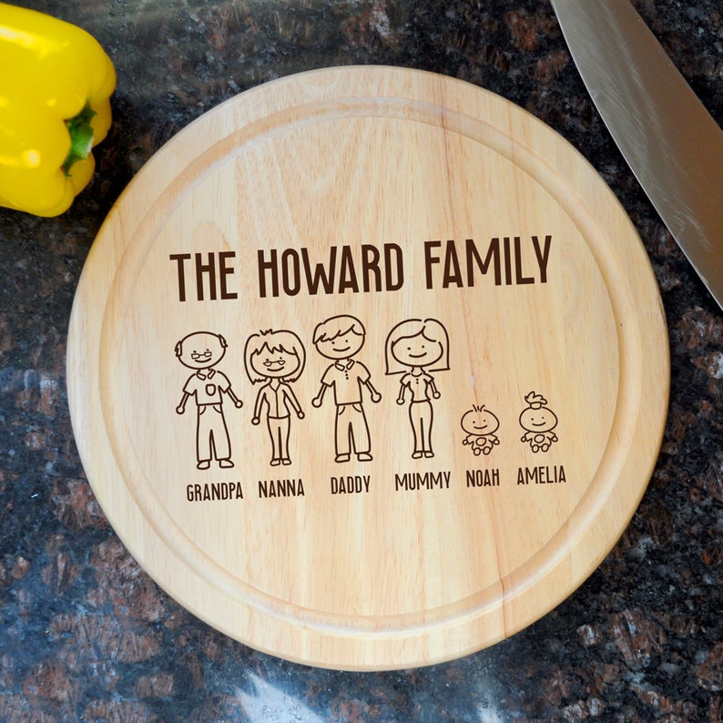 Personalised 'Our Family' Circular Wooden Chopping Board