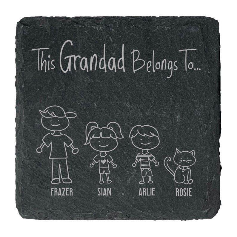 Personalised "This Grandad Belongs To" Natural Slate Square Coaster