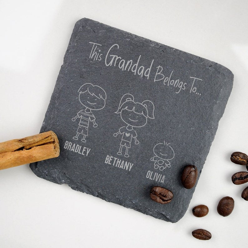 Personalised "This Grandad Belongs To" Natural Slate Square Coaster