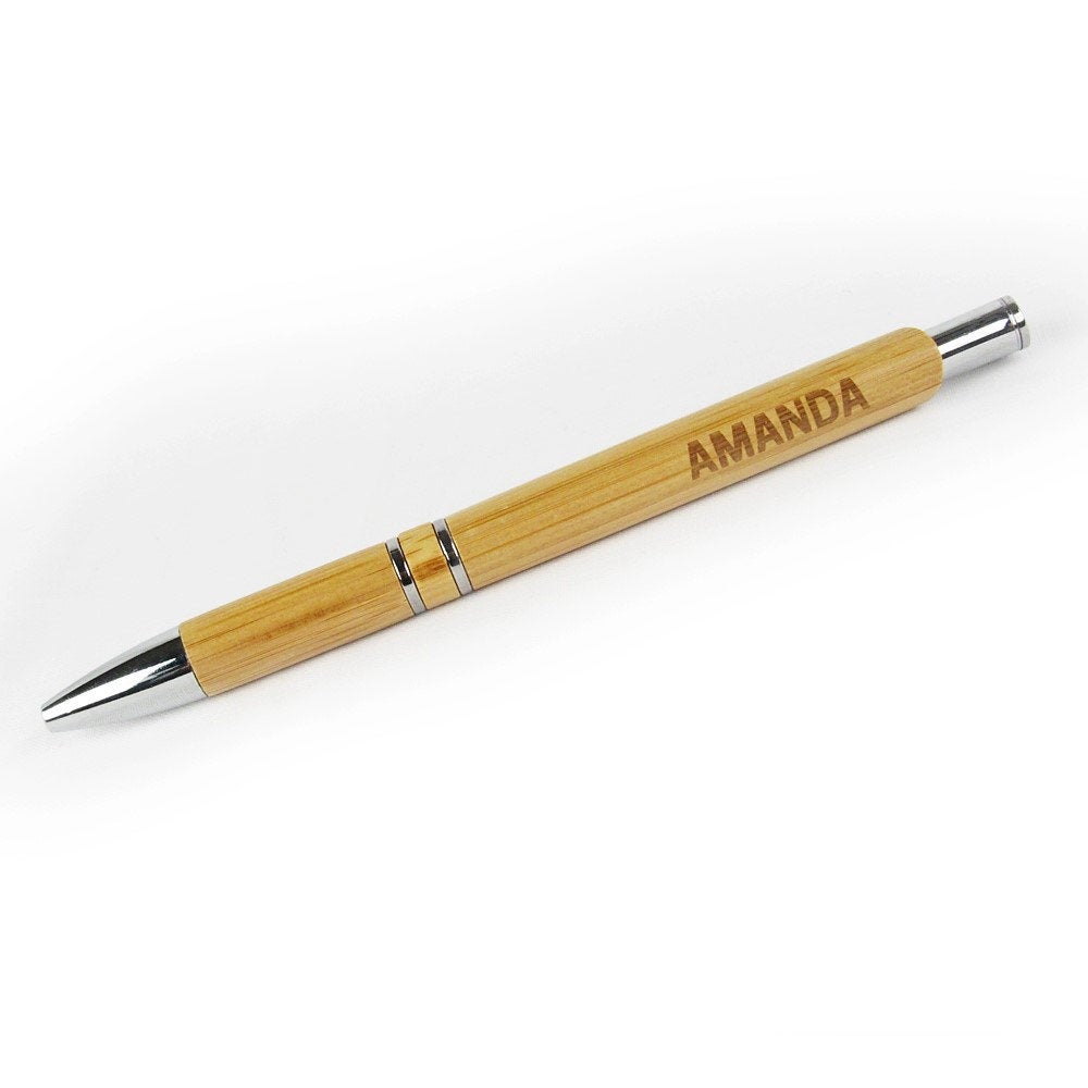 Personalised Eco Friendly Refillable Retractable Bamboo Wooden Ballpoint with Black Ink