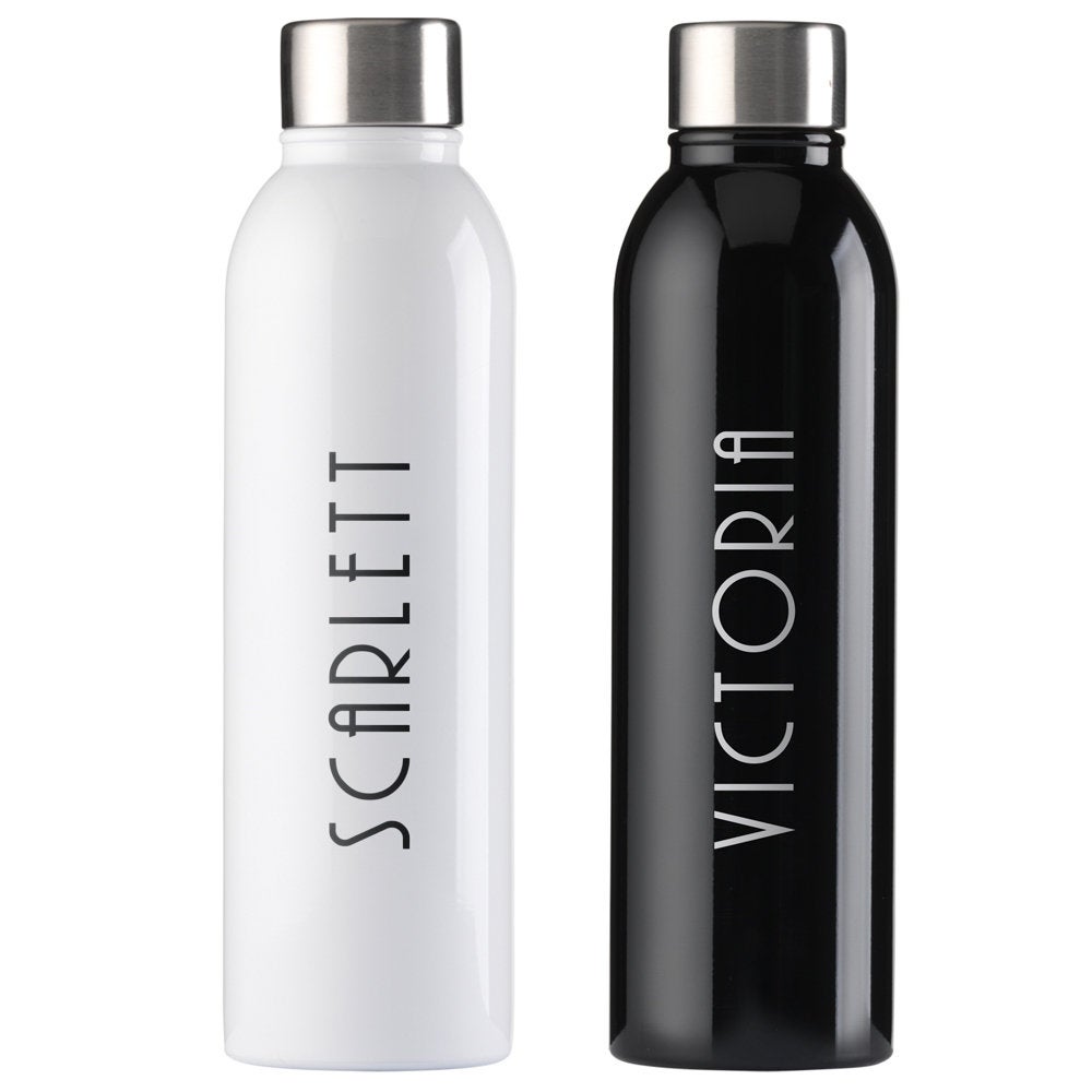Personalised White Water Bottle - Black Insulated Metal Bottle 500ml - Gym Water Bottle - Reusable Steel Bottle High Gloss Art Deco Style