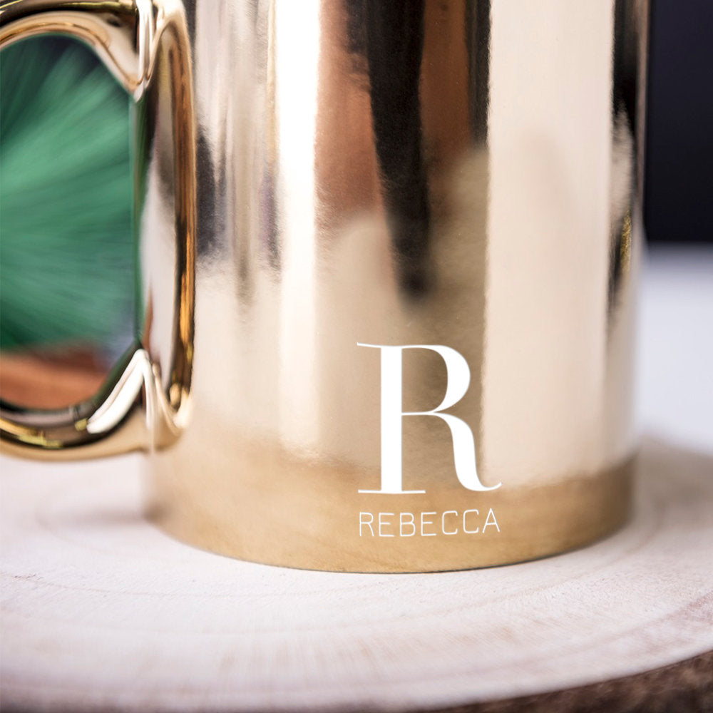 Personalised Metallic Coffee Mug - Ceramic 350ml Silver Gold Tea Cup - Monogram Custom Name & Initial