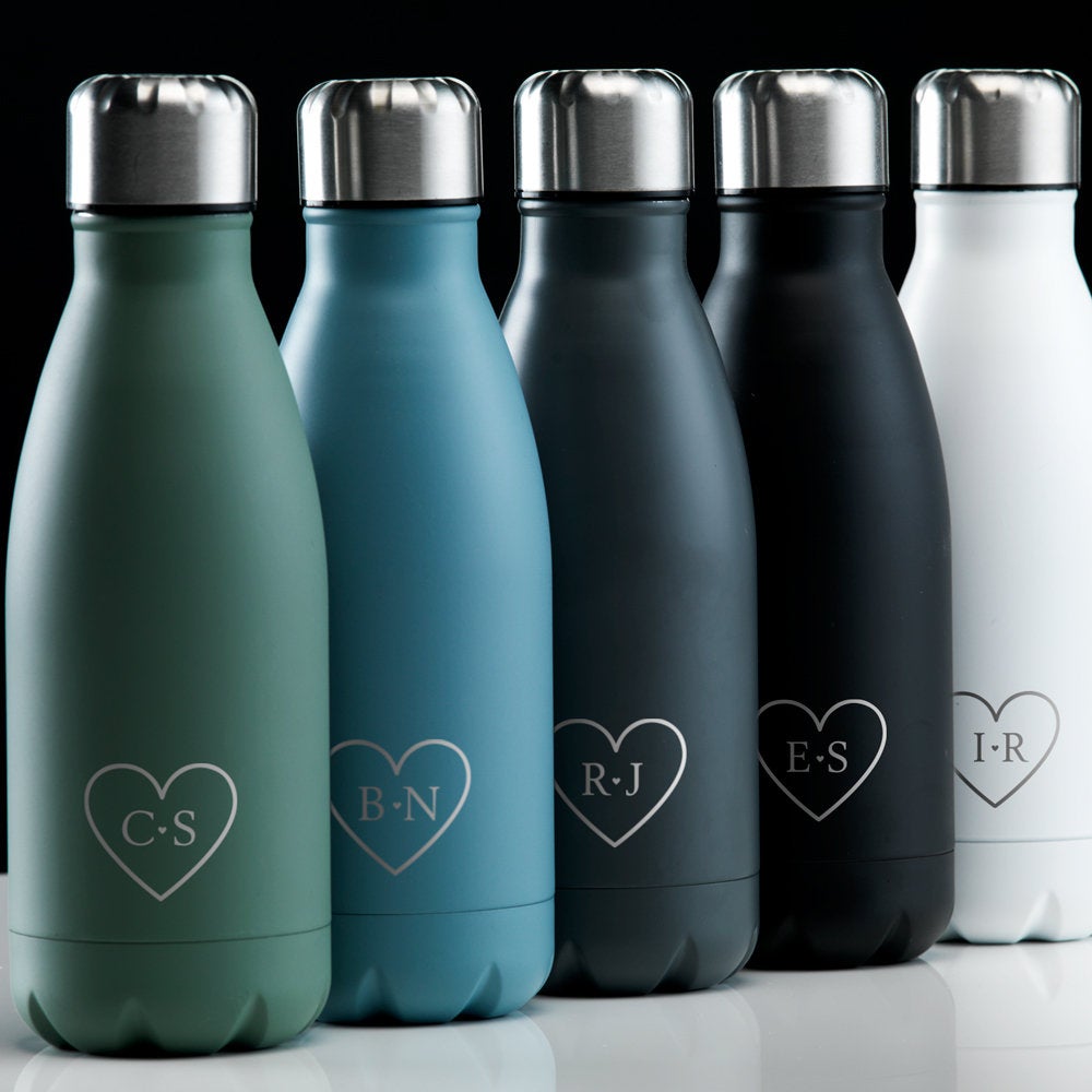 Heart Monogrammed Water Bottle - Personalised Water Bottle