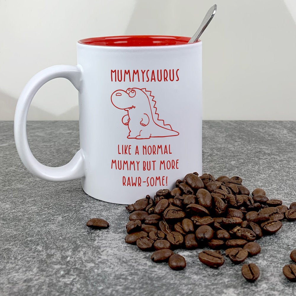 Personalised "Mummysauras - Like A Normal Mummy But More Rawr-Some" Dinosaur Coffee Mug