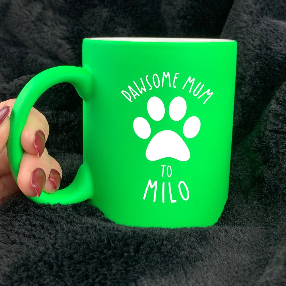 Personalised Pawsome Mum Neon Coffee Mug - Available in Green & Pink