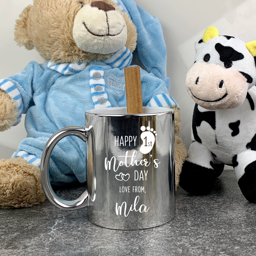 Personalised 'Happy First Mother's Day' Metallic 350ml Coffee Mug - Available in Silver & Gold