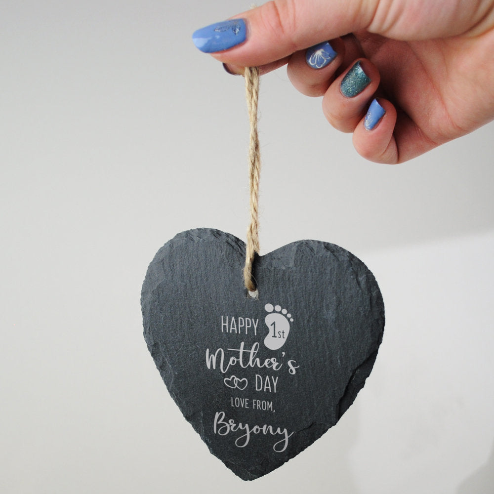 Personalised 'Happy 1st Mother's Day' Slate Heart Hanging Decoration