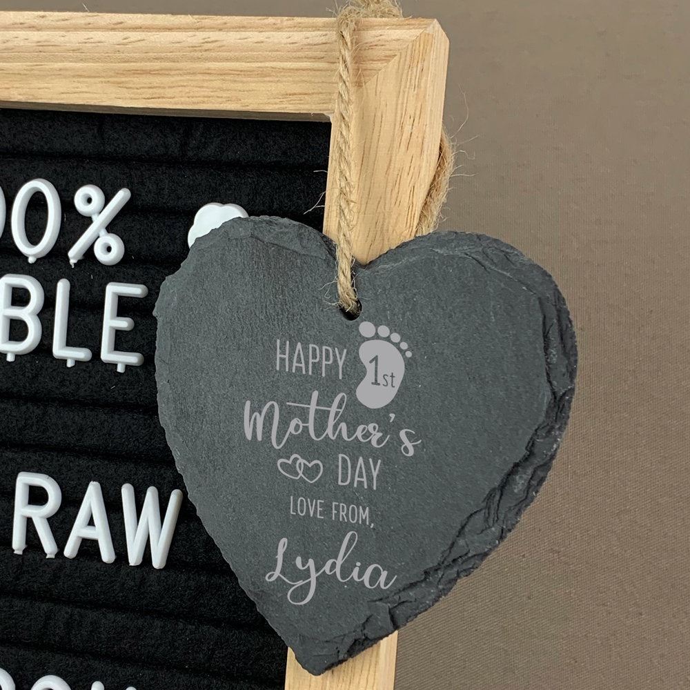 Personalised 'Happy 1st Mother's Day' Slate Heart Hanging Decoration