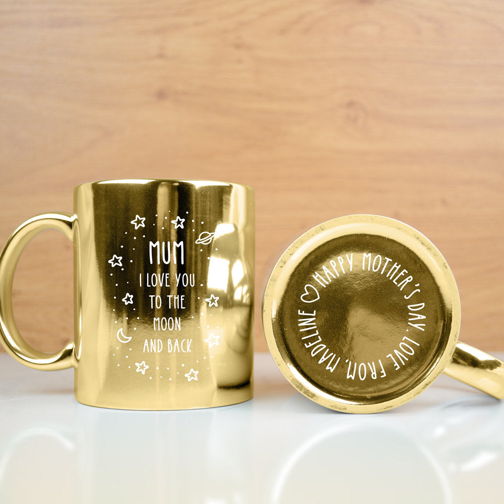 Personalised Metallic 350ml Coffee Mug "I Love You To The Moon And Back", Gifts for Mum - Available in Silver & Gold