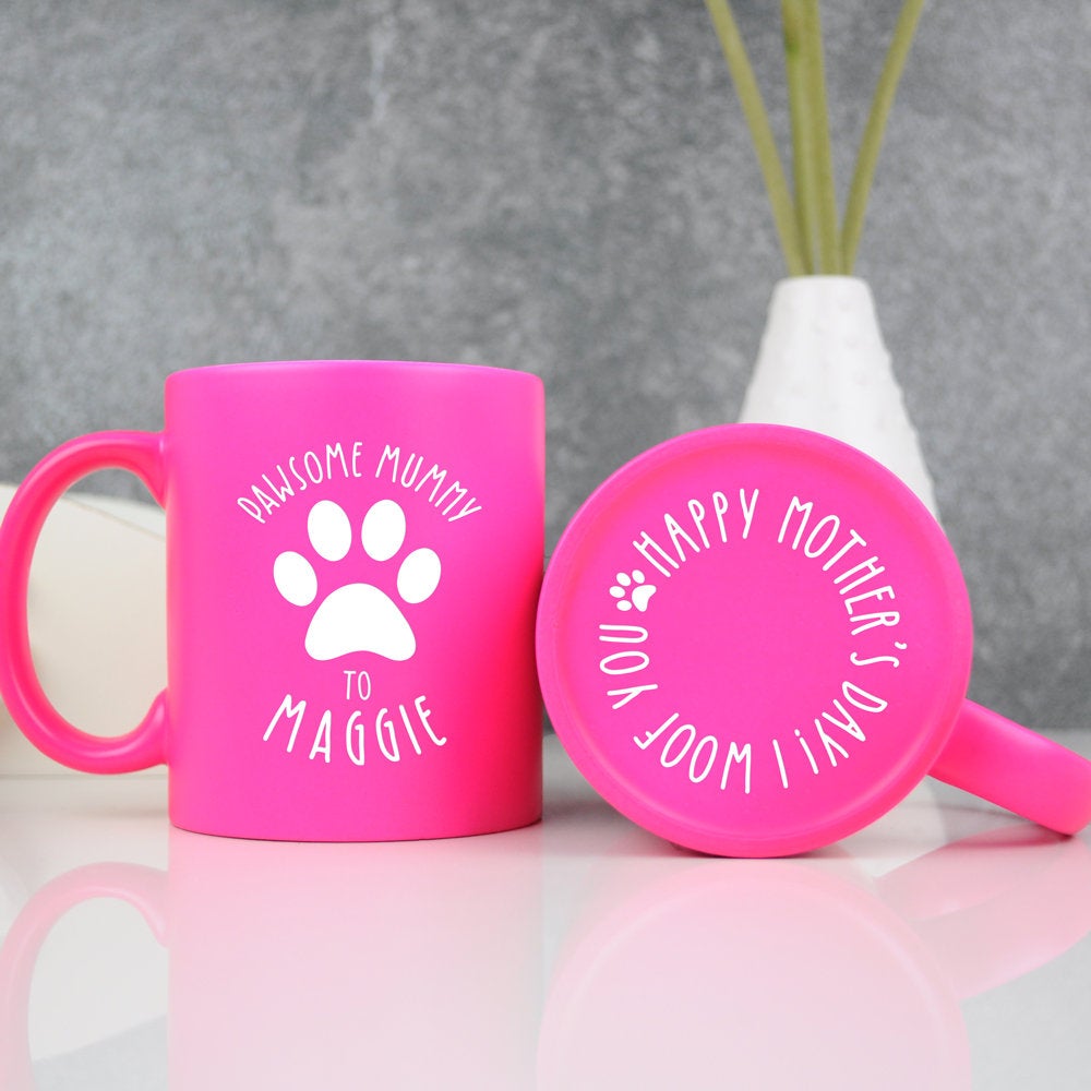 Personalised Pawsome Mum Neon Coffee Mug - Available in Green & Pink