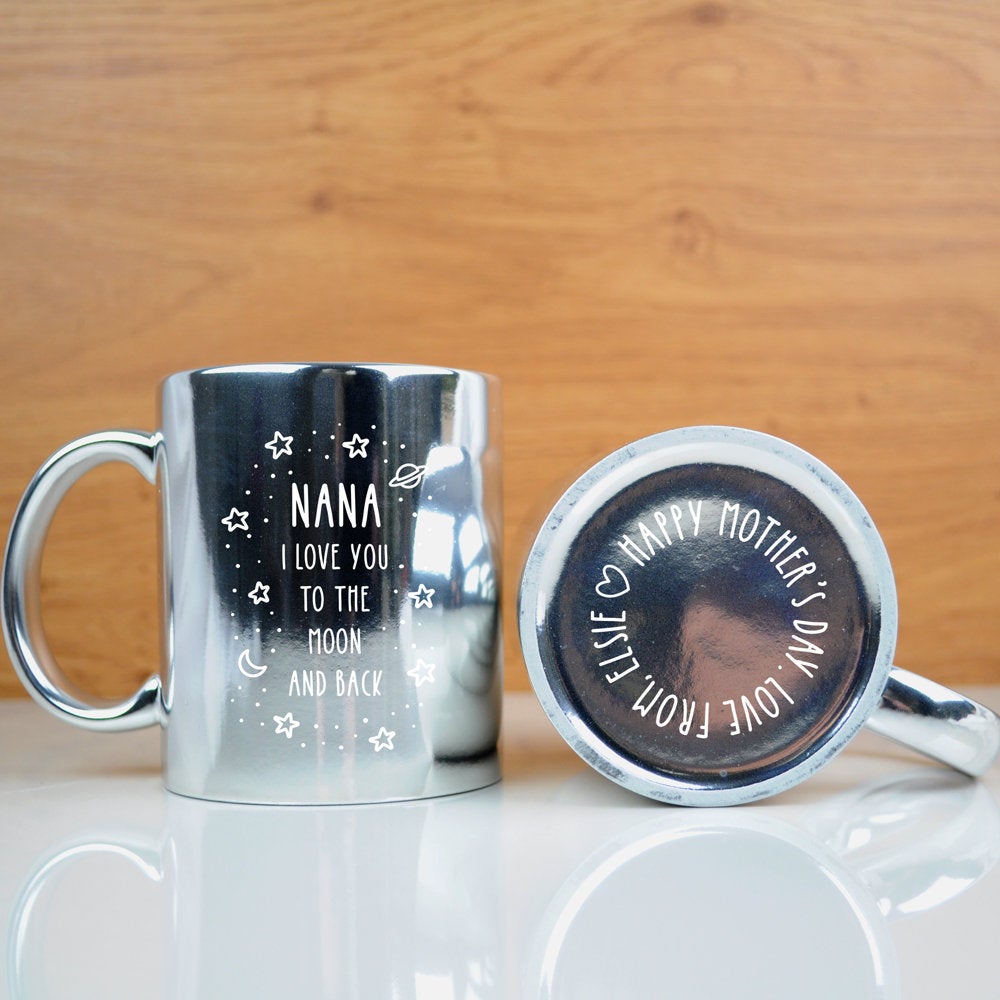 Personalised Metallic 350ml Coffee Mug "I Love You To The Moon And Back" - Available in Silver & Gold - Gifts for Grandma