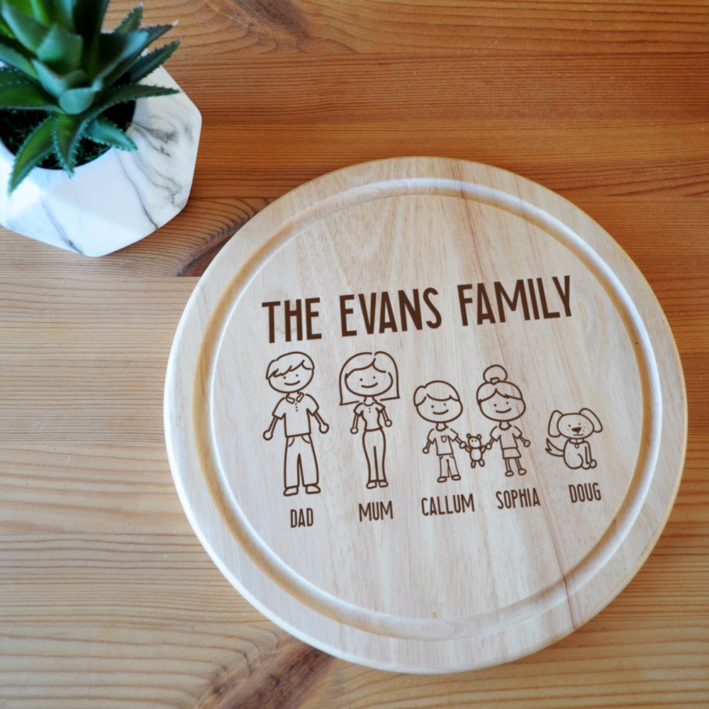 Personalised 'Our Family' Circular Wooden Chopping Board