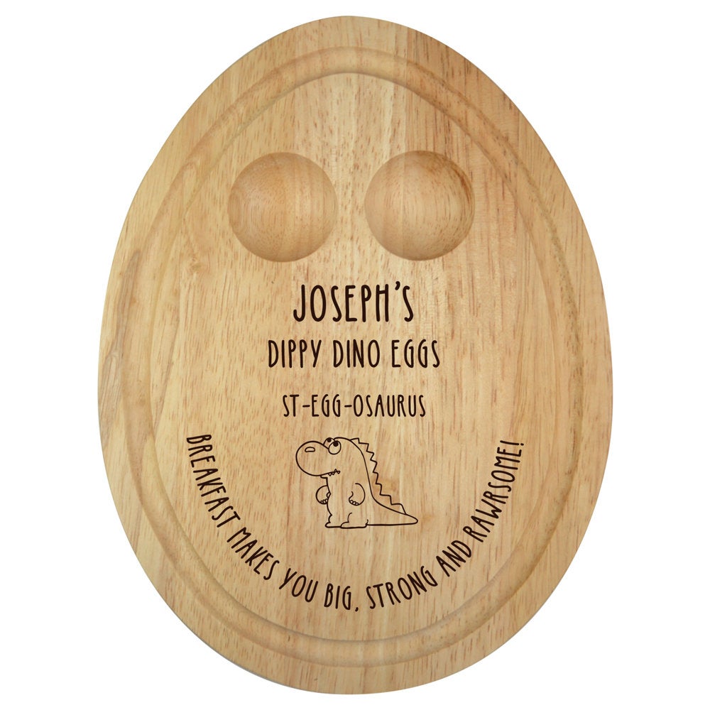 Personalised 'Dippy Dino Eggs' Dippy Eggs & Soldiers Wooden Breakfast Board