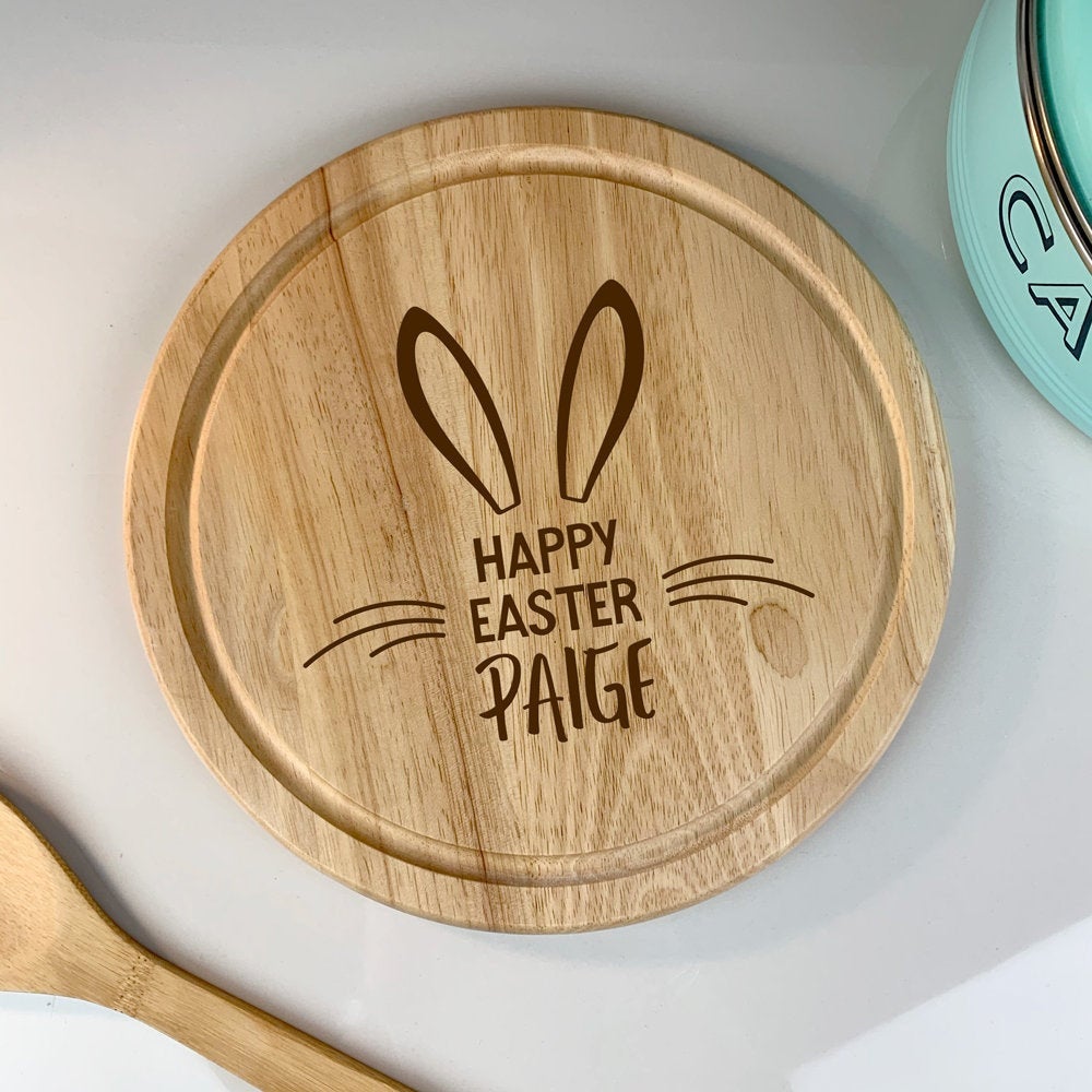 Personalised Happy Easter Board, Breakfast / Serving Tray, Wooden Easter Treat Plate