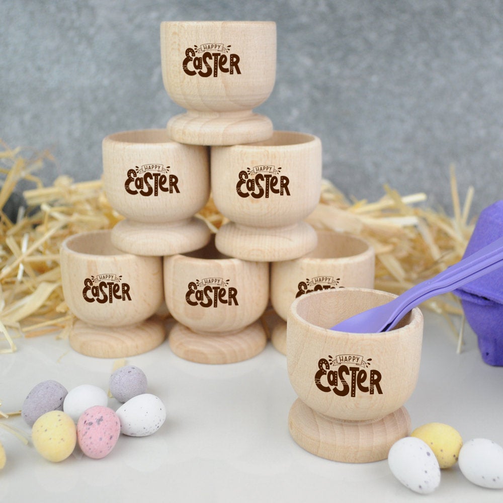 Wooden 'Happy Easter' Egg Cup