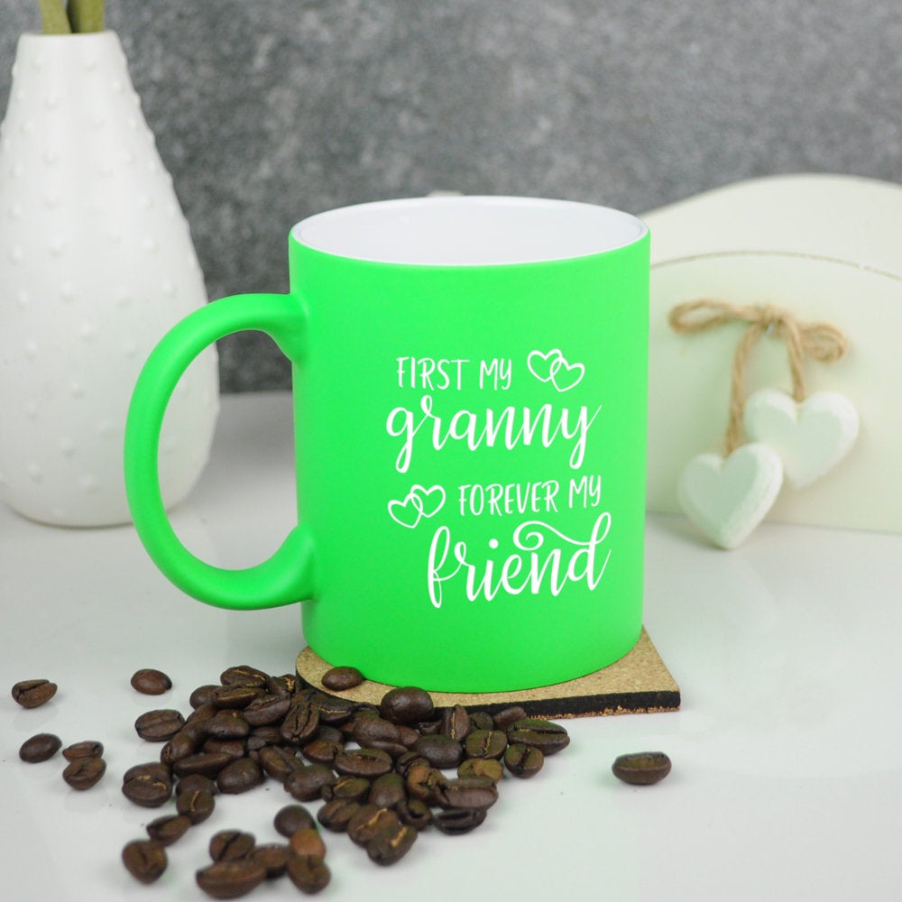 'First My Grandma Forever My Friend' 310ml Neon Coffee Mug - Available in Pink & Green