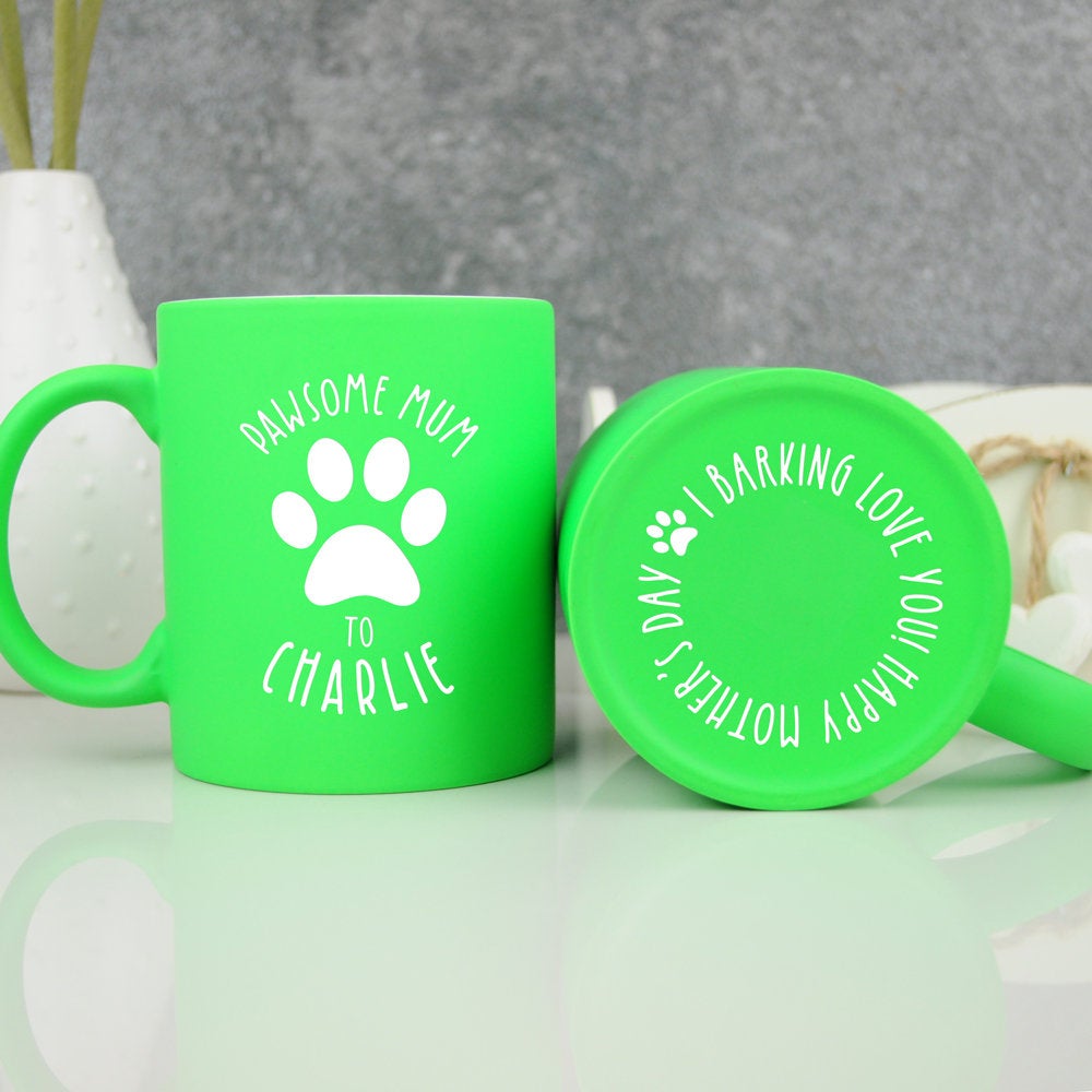 Personalised Pawsome Mum Neon Coffee Mug - Available in Green & Pink