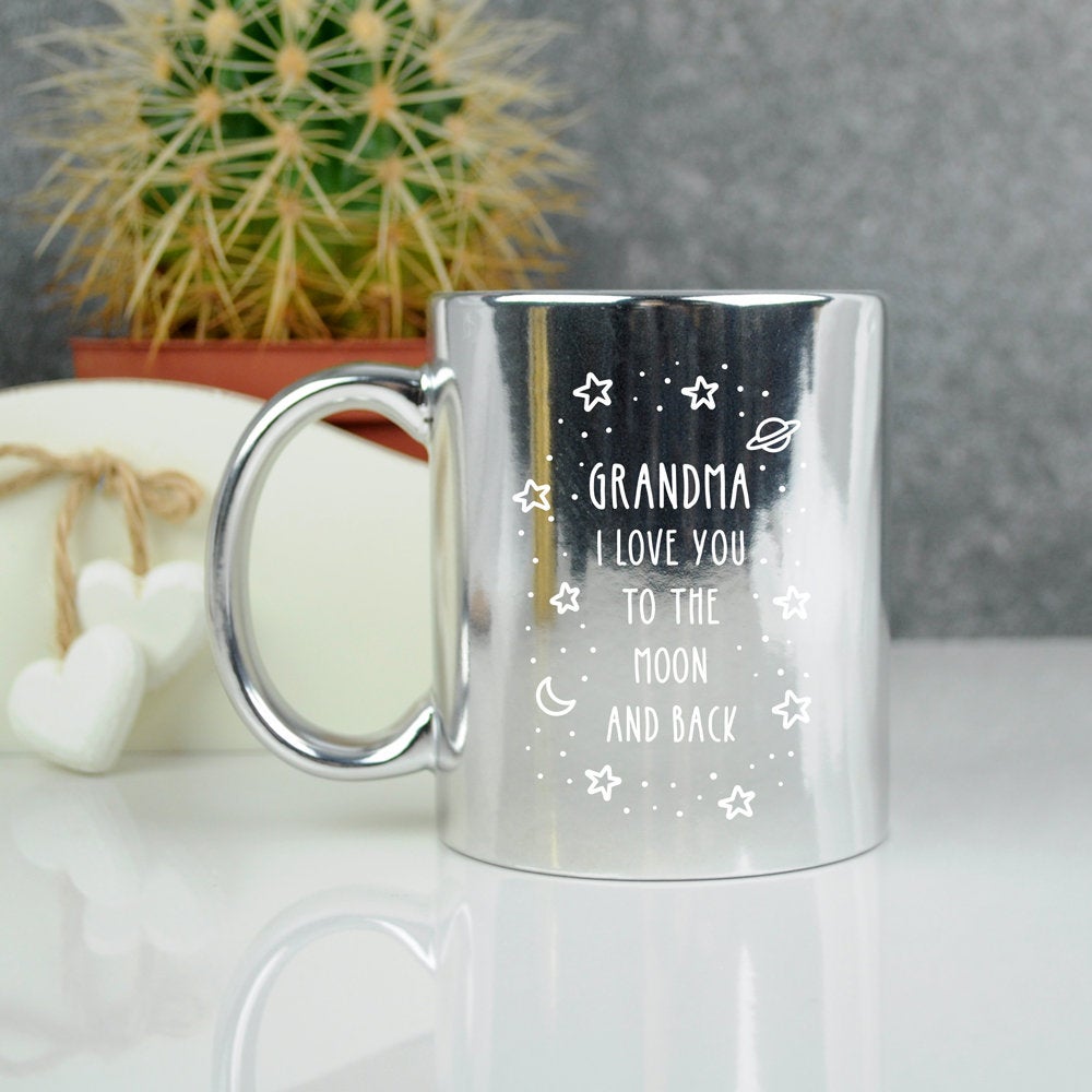 Personalised Metallic 350ml Coffee Mug "I Love You To The Moon And Back" - Available in Silver & Gold - Gifts for Grandma