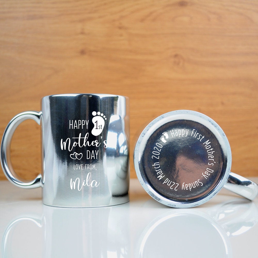 Personalised 'Happy First Mother's Day' Metallic 350ml Coffee Mug - Available in Silver & Gold
