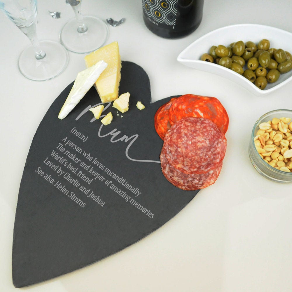 Personalised Slate "Mum" Noun Heart Cheese Board/ Chopping Board - Gift for Mum, Mummy