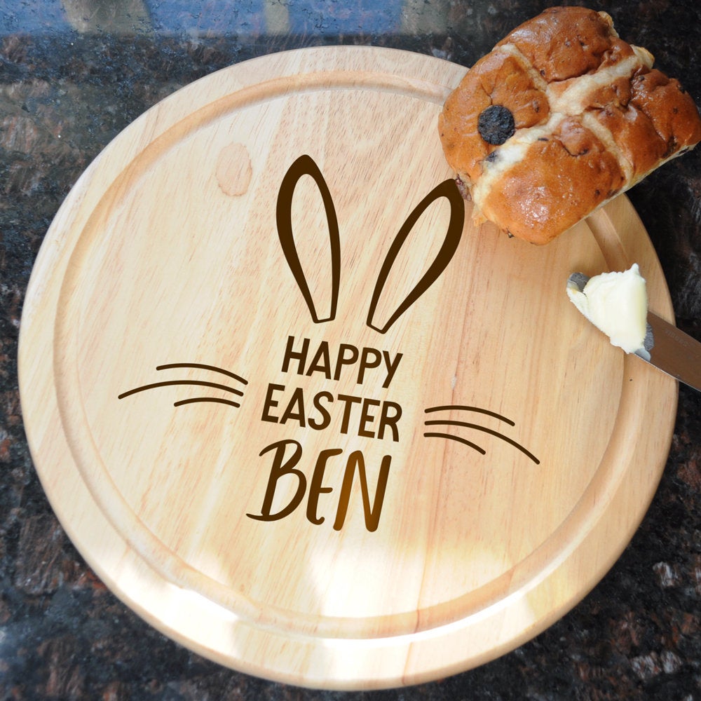 Personalised Happy Easter Board, Breakfast / Serving Tray, Wooden Easter Treat Plate
