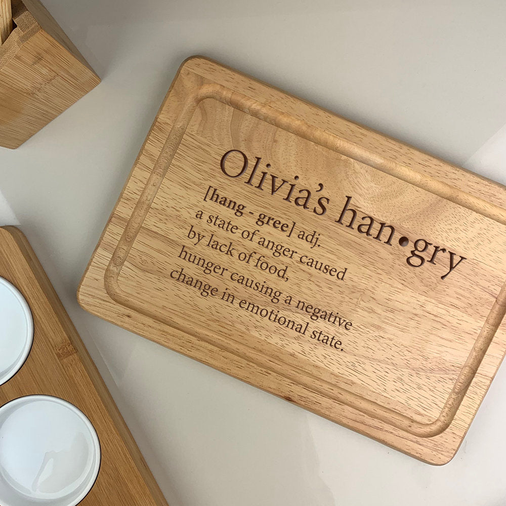 Personalised "Hangry" Chopping Board han.gry [hang-gree] adj. Wooden Cutting Cheeseboard