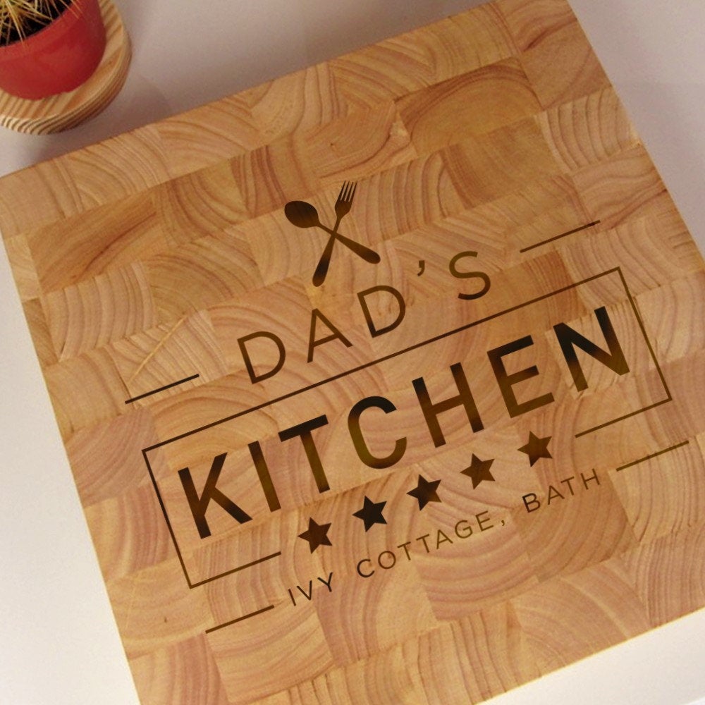 Personalised 'Dad's 5 Star Kitchen' Large Wooden End Grain Chopping Board/ Butchers Block