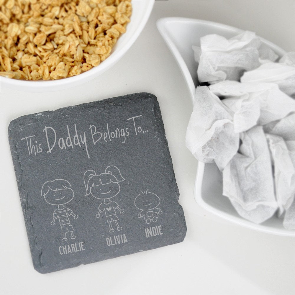 Personalised Natural Slate Square Coaster "This DADDY BELONGS TO" Drinks Mat