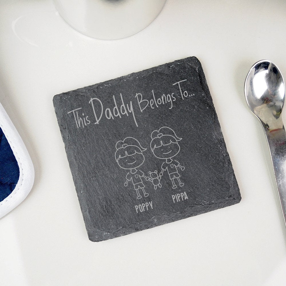 Personalised Natural Slate Square Coaster "This DADDY BELONGS TO" Drinks Mat