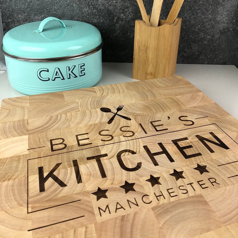 5 Star Kitchen Large Wooden End Grain Butchers Block Personalised Chopping Board