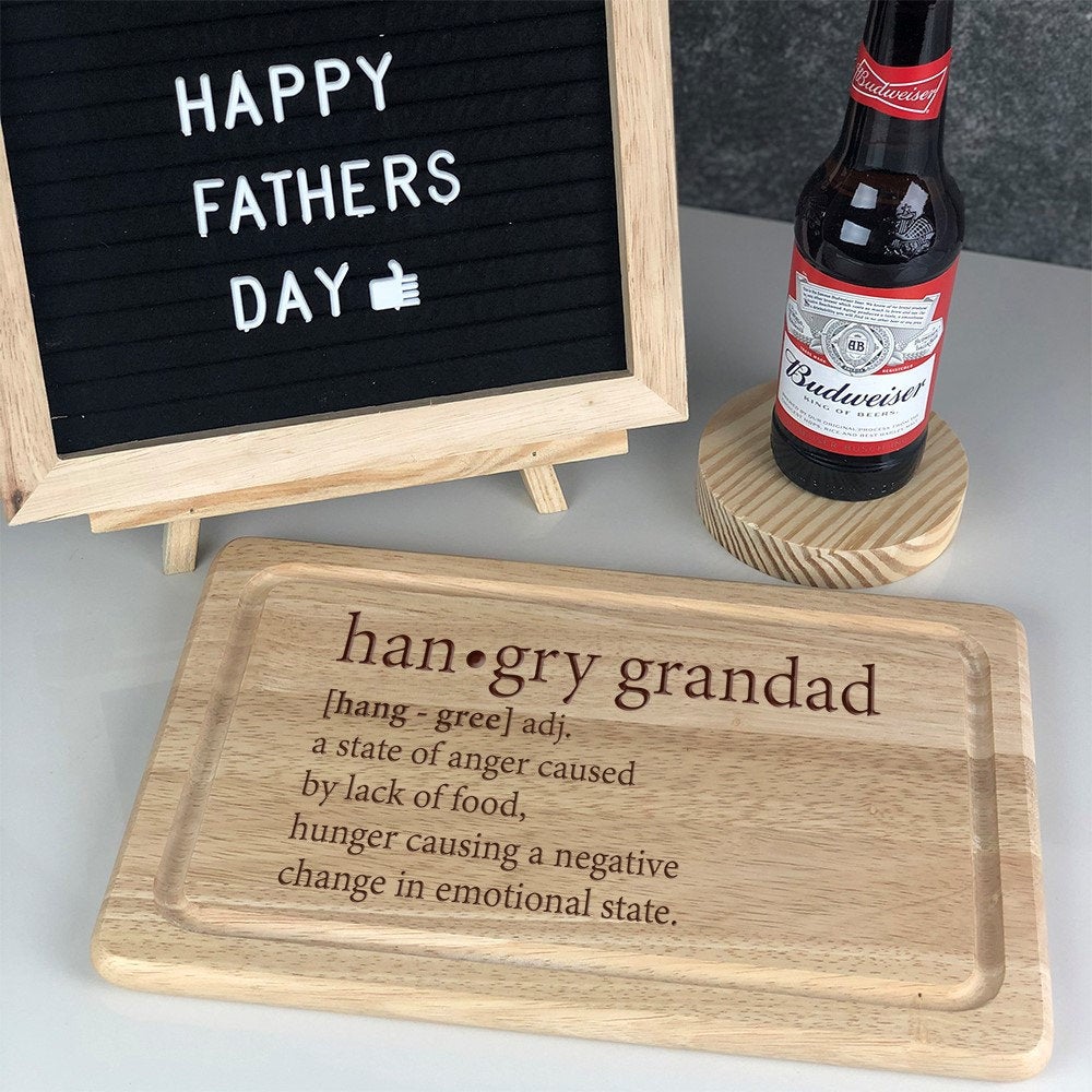 Personalised "Hangry Grandad" han.gry [hang-gree] adj. Wooden Chopping Board