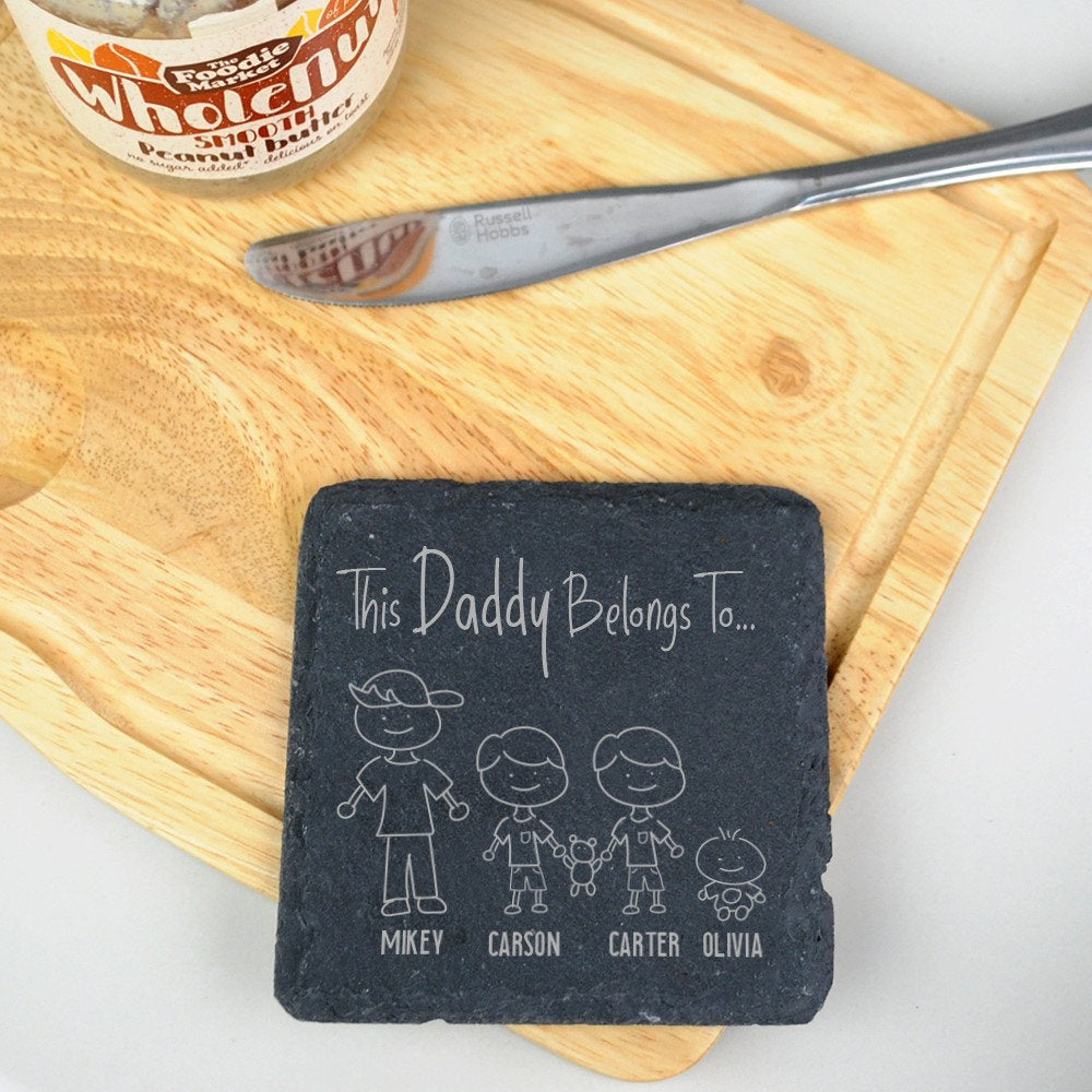 Personalised Natural Slate Square Coaster "This DADDY BELONGS TO" Drinks Mat