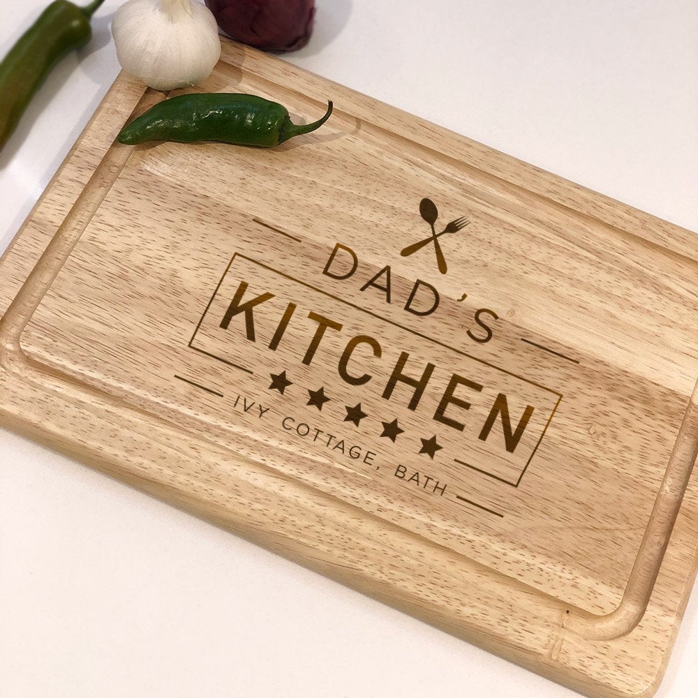 Personalised 'Dad's 5 Star Kitchen' Wooden Chopping Board