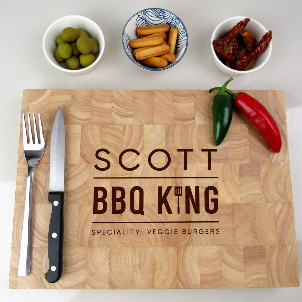 BBQ King Personalised Chopping Board Large Wooden End Grain Butchers Block