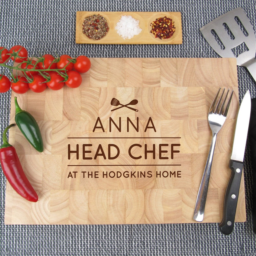 Personalised 'Head Chef' Large Wooden End Grain Chopping Board/ Butchers Block