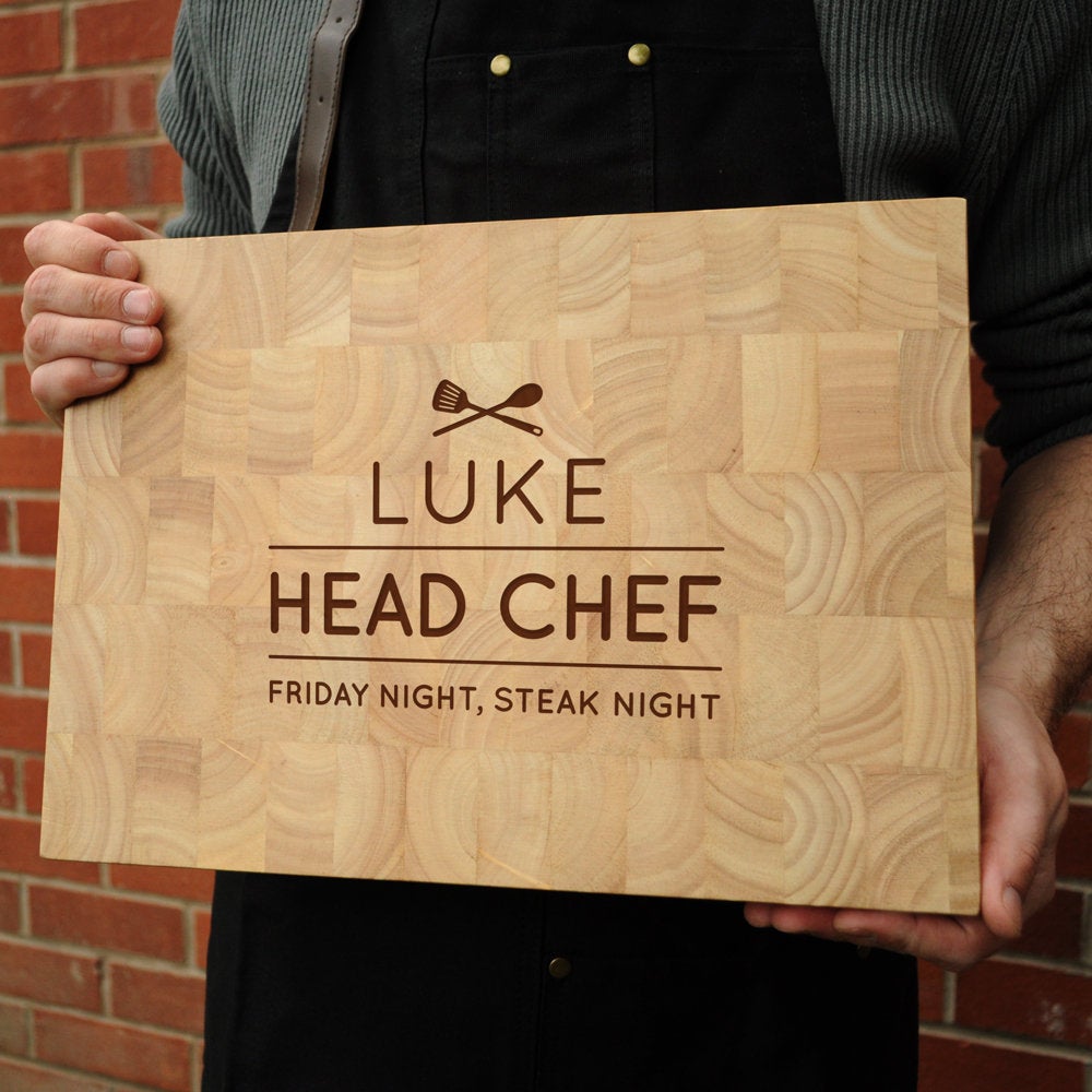 Personalised 'Head Chef' Large Wooden End Grain Chopping Board/ Butchers Block