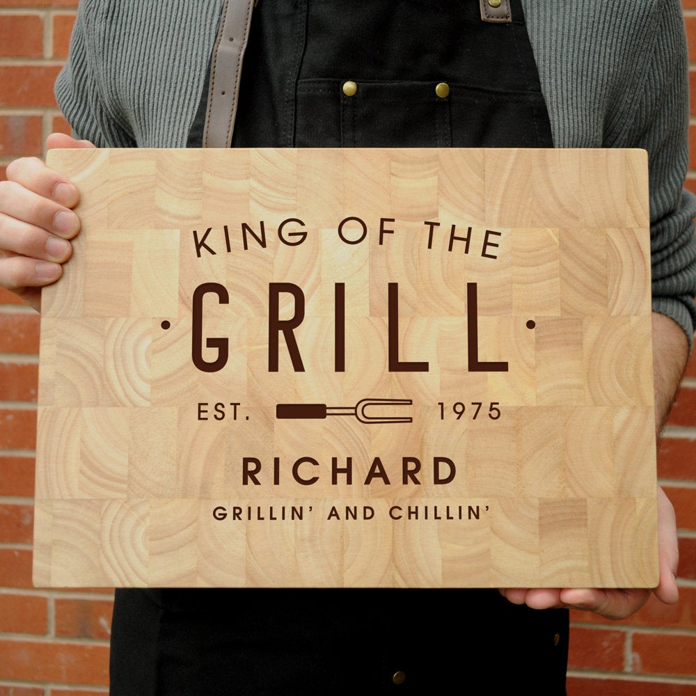 Personalised 'King Of The Grill' Large End Grain Wooden Chopping Board/ Butchers Block