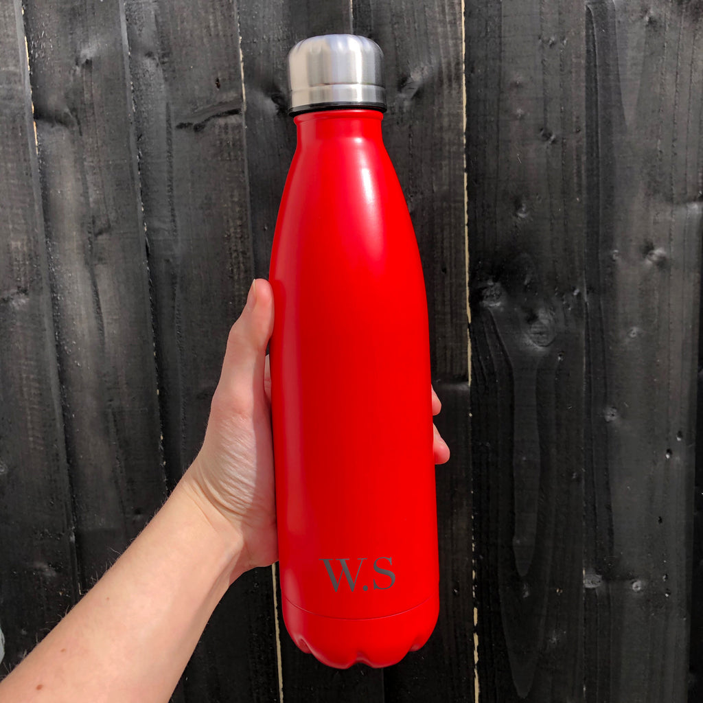 Personalised Metal Water Bottle Reusable 500ml Insulated Double Walled Vacuum Flask - Custom Initials