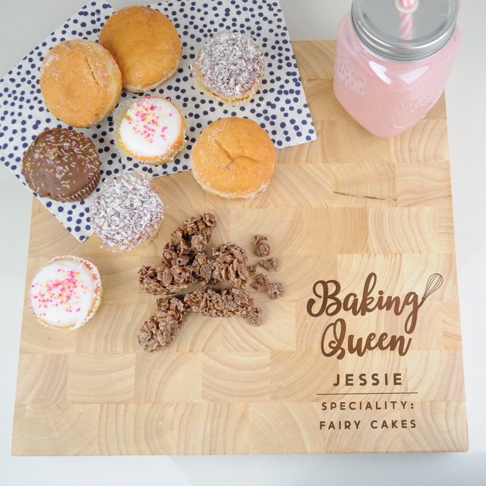 Large Personalised 'Baking Queen' Wooden End Grain Chopping Board