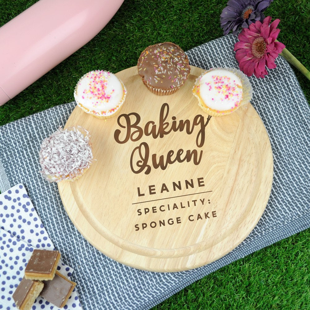 Personalised Wooden 'Baking Queen' Chopping Board, Baking Gift Cake Stand for Her Mum Nana