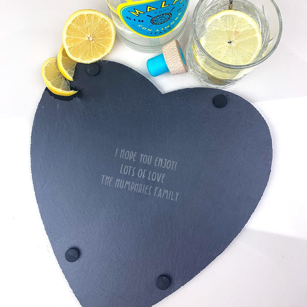 Personalised G & T Slate Heart Chopping Board - When Life Gives You Lemons, Add Gin, Tonic and Ice