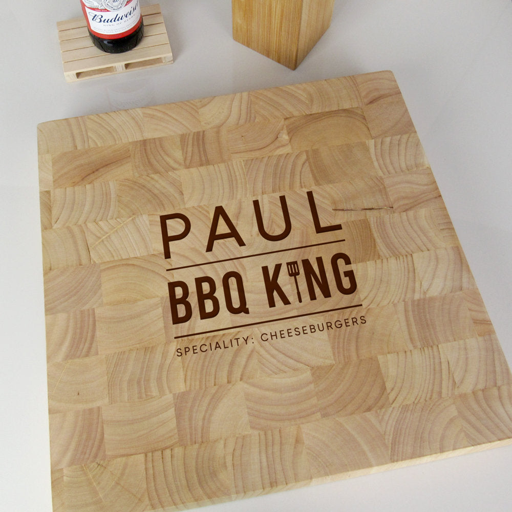 BBQ King Personalised Chopping Board Large Wooden End Grain Butchers Block