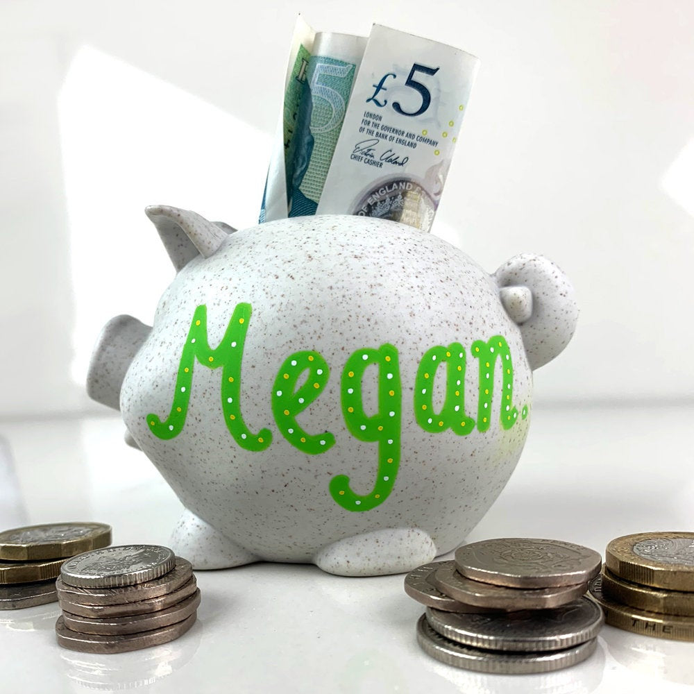 Mini Personalised Piggy Bank, Hand Drawn Customised Bamboo Fibre Piggi Bank, Eco-Friendly Money Box