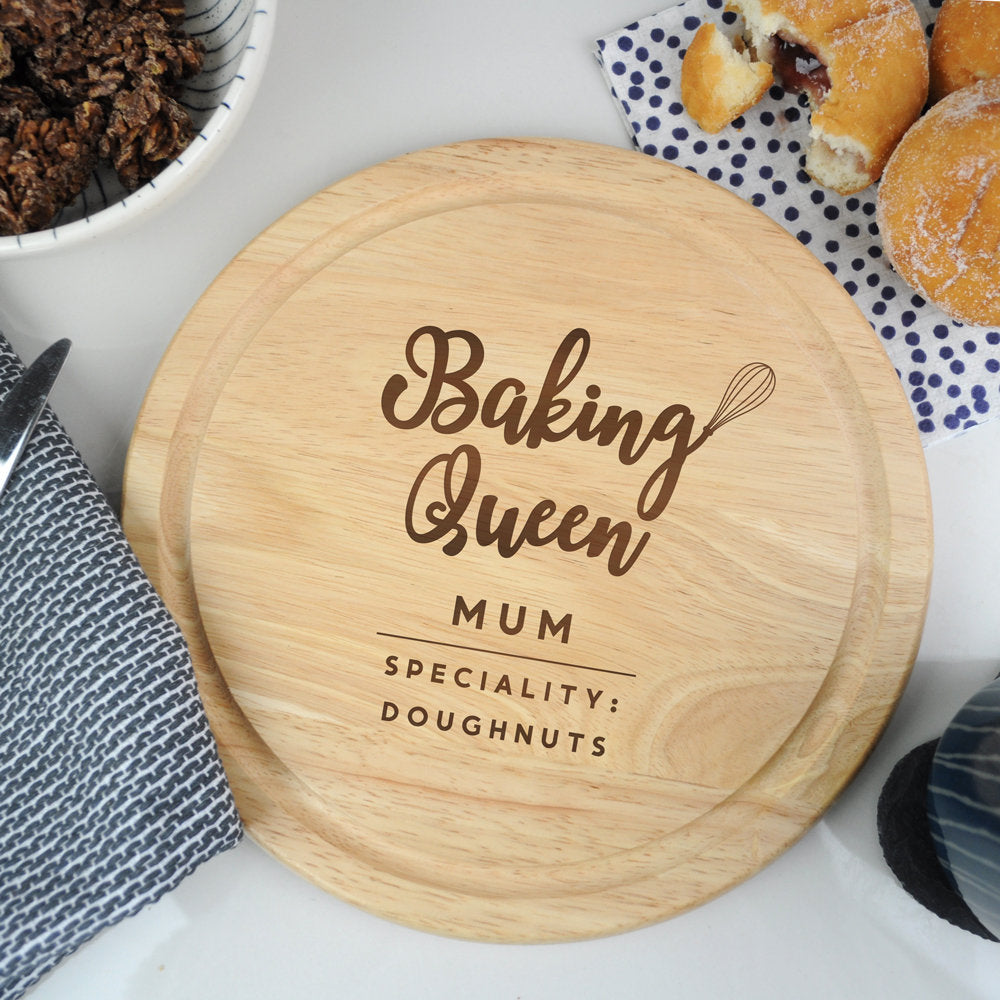 Personalised Wooden 'Baking Queen' Chopping Board, Baking Gift Cake Stand for Her Mum Nana