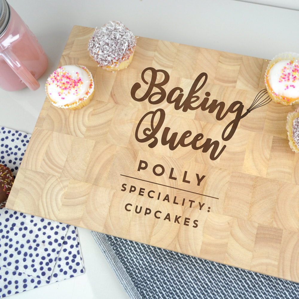 Large Personalised  'Baking Queen' End Grain Chopping Board