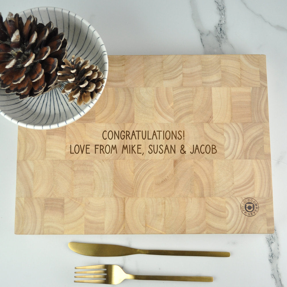 Personalised Cutting Board, Large Wooden End Grain Butchers Block - Family Name & Established Date