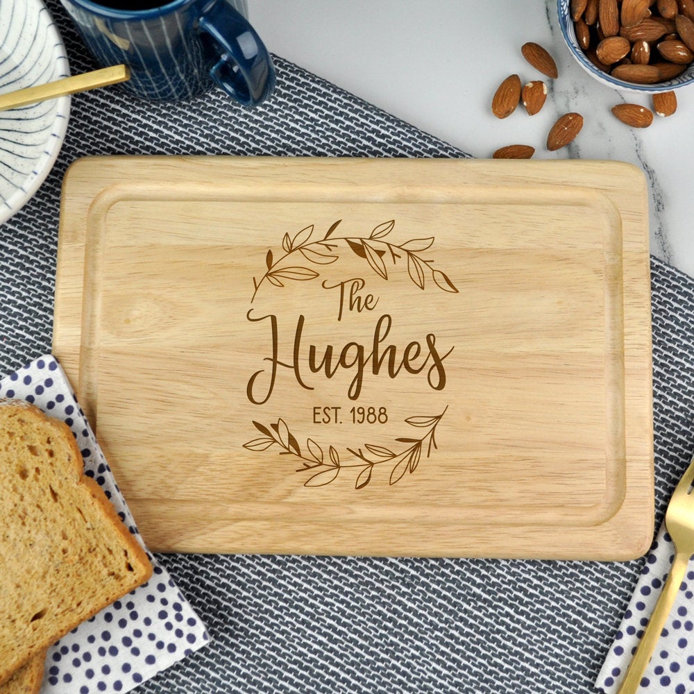 Personalised Wooden Cutting Board, Chopping / Cheeseboard - Custom Surname & Established Date