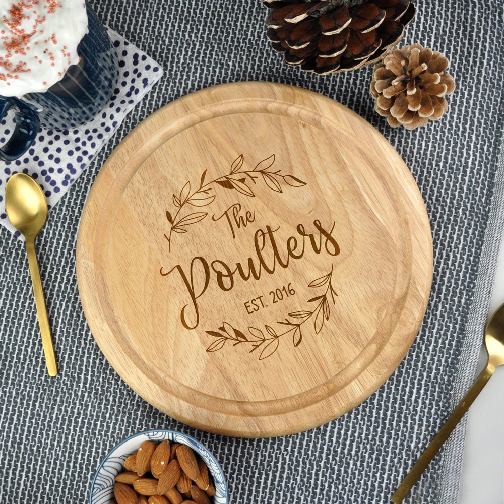 Personalised Wooden Cutting Board, Chopping / Cheeseboard - Custom Surname & Established Date
